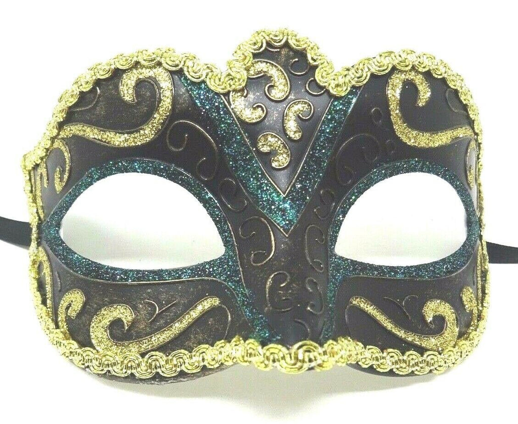 Turquoise, Bronze and Gold Venetian Masquerade Ball Carnival Eye Mask