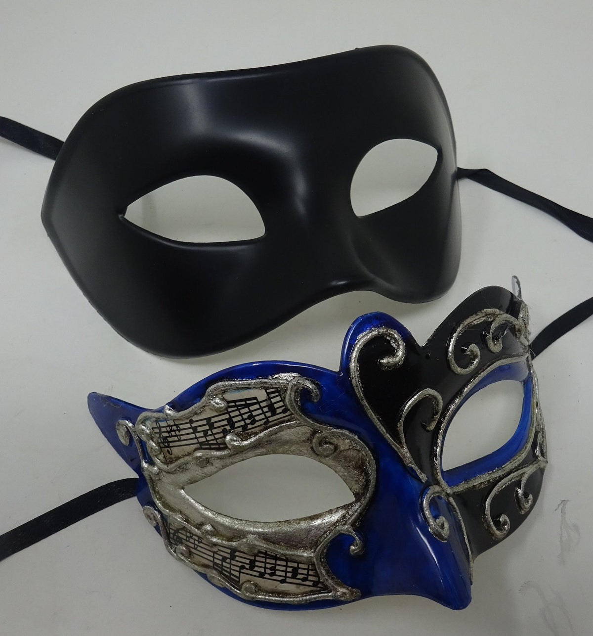 Musical Script Black Silver and Blue His and Hers Couples Pair of Masquerade Party Ball Carnival Masks