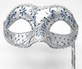 Blue and Silver Jewelled Party Masquerade Wedding Bridal ball Eye Mask on Stick