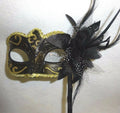 Stunning Black Bronze and Gold Masquerade Mask on a Black Stick with Flower