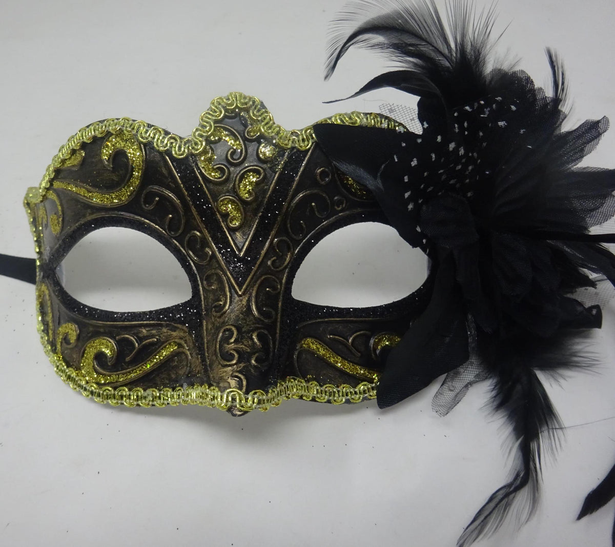 Black, Bronze and Gold Venetian Masquerade Party Ball Prom Eye Mask with Flower
