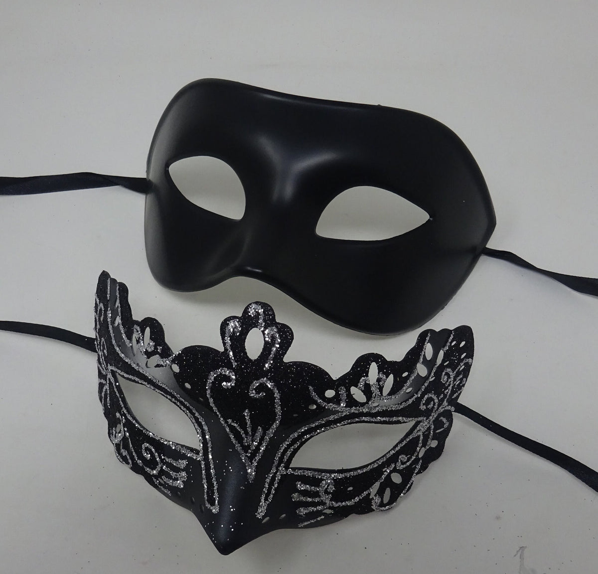 Black and Silver Pair of Male and Female Couples Masquerade Party Ball Prom Masks
