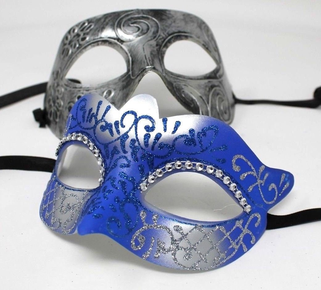 Blue and Silver His and Hers Couple Masquerade Masks
