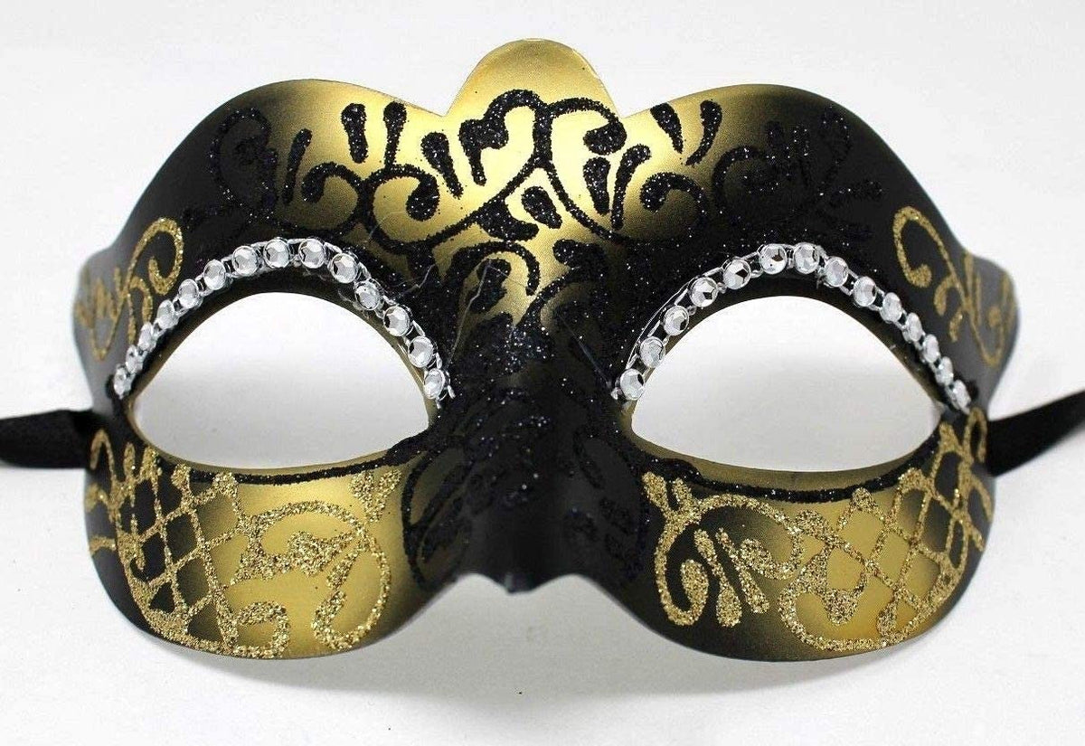 Ladies Black and Gold Jewelled Masquerade Ball Party Eye Mask