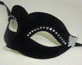 Small Ladies Delicate Velour Diamonte Black Masquerade Ball Carnival Mask with a Silver Butterfly