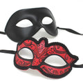 Black & Red Pair of Male and Female Couples Masquerade Masks