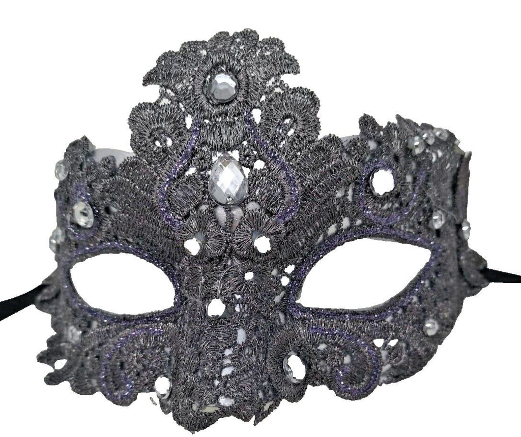 Silver Grey Brocade Lace Masquerade Party Carnival Eye Ball Mask