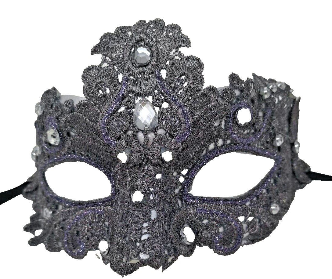 Silver Grey Brocade Lace Masquerade Party Carnival Eye Ball Mask