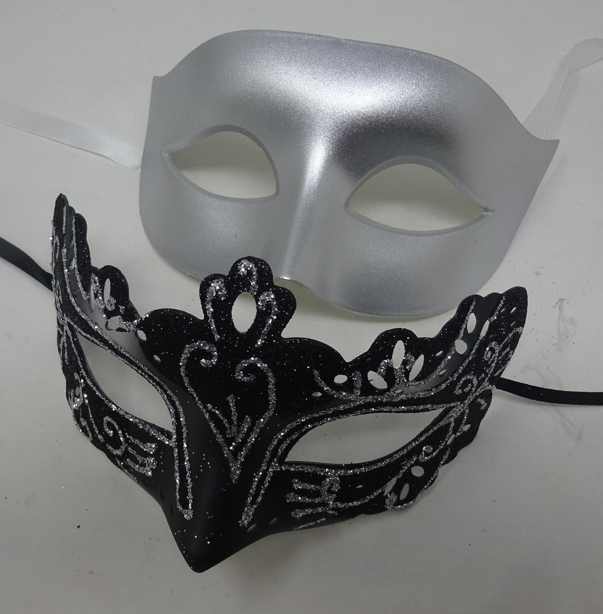 Black and Silver Pair of Male and Female Couples Masquerade Party Ball Prom Masks