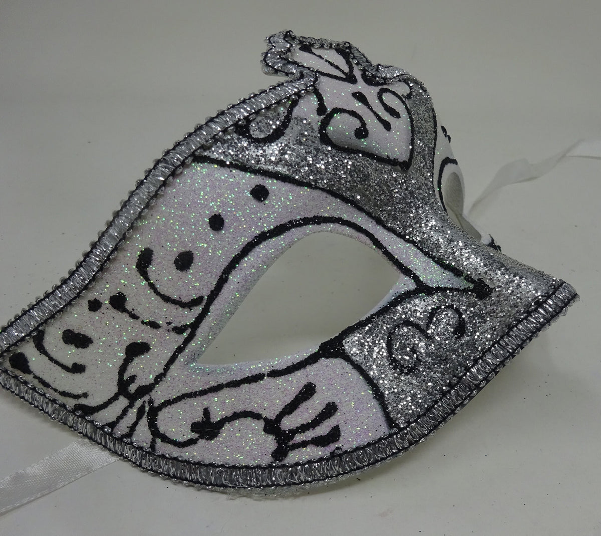 Black Frosted White and Silver Glitter Masquerade Party Ball Mask