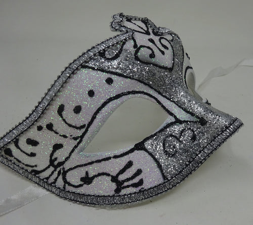 Black Frosted White and Silver Glitter Masquerade Party Ball Mask