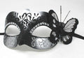 Black and Silver Diamonte Masquerade Mask with Black Butterfly Detail