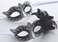 His and Hers Swan Lake Couples Masks in Black and Pearlised White with Flower