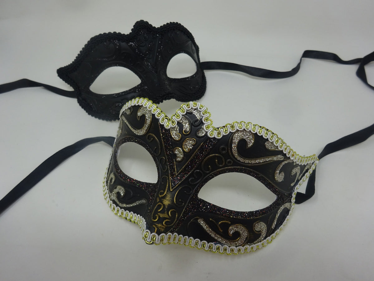 His and Hers Black and Gold Quality Pair of Male and Female Couples Masquerade Masks