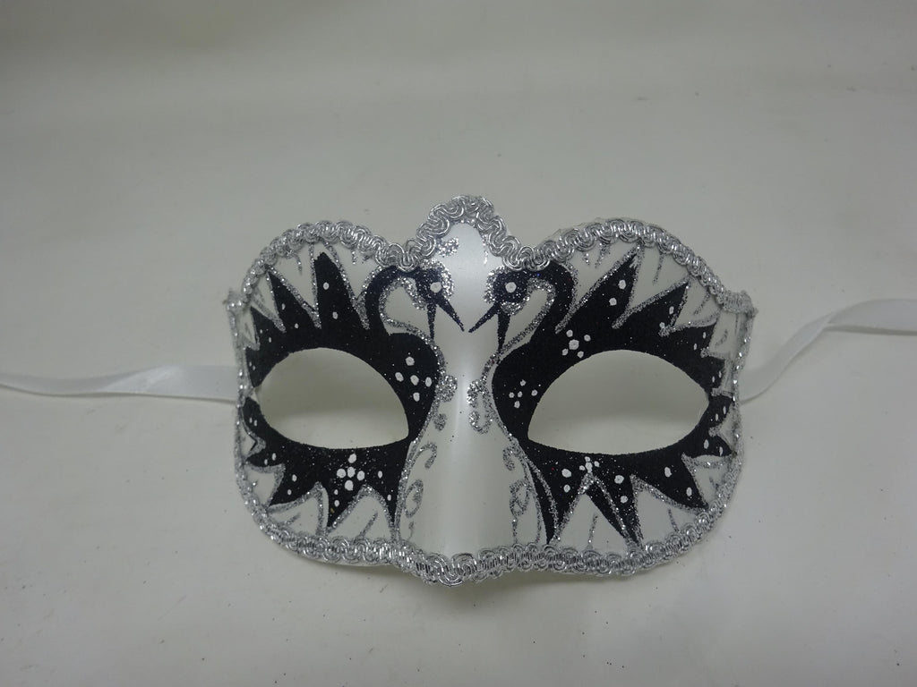 Black and Pearlised White Swan Lake Design Glitter Masquerade Mask