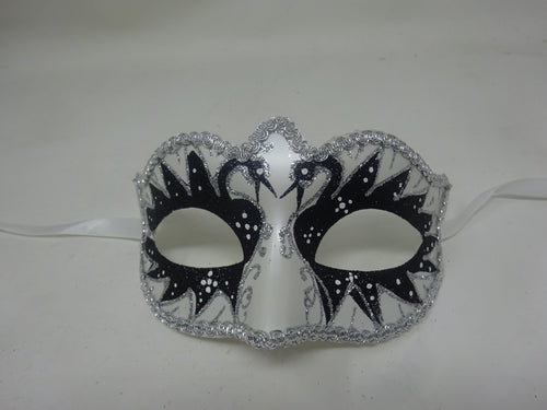 Black and Pearlised White Swan Lake Design Glitter Masquerade Mask