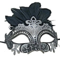 Black and Silver Rialto Masquerade Party Ball Carnival Eye Feather Mask