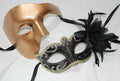 Pair of Couples His and Hers Masquerade Masks Gold & Black Phantom Inspired
