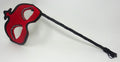 Red and Black Velour Masquerade Party Carnival Ball Eye Mask on a Black Hand Held Stick