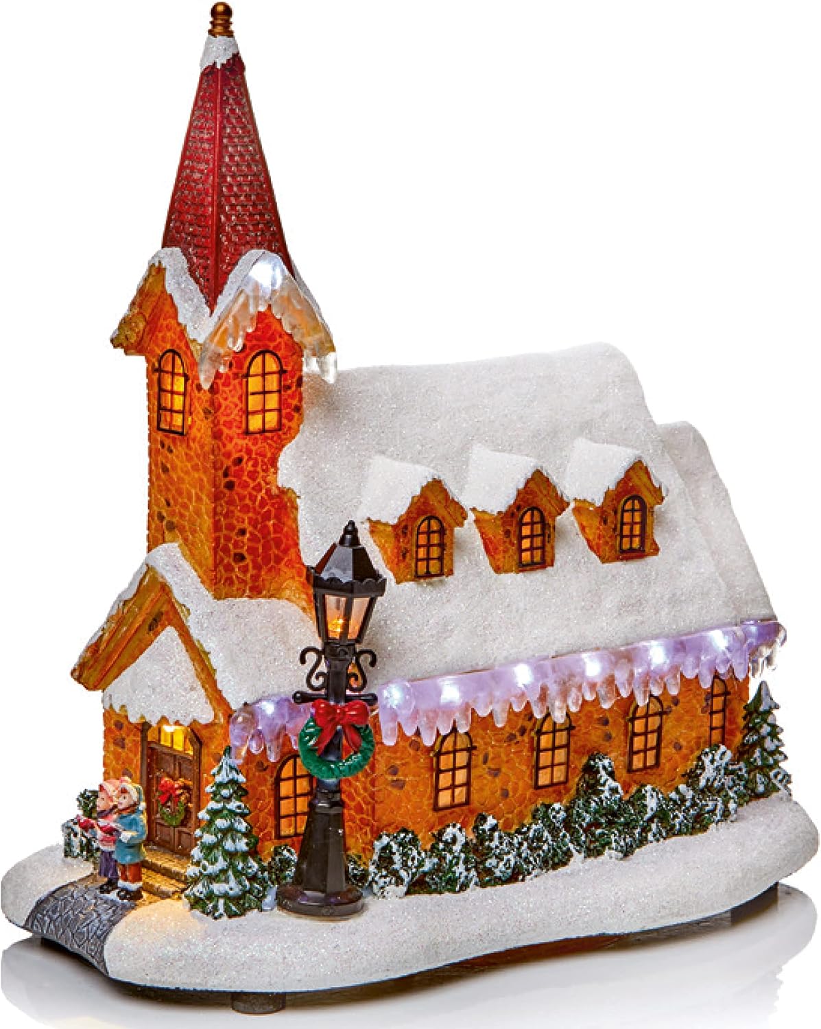 Large LED Light Up Seasonal Festive Christmas Snowy Church with Flashing Icicles 26cm Battery. Operated Dual Power