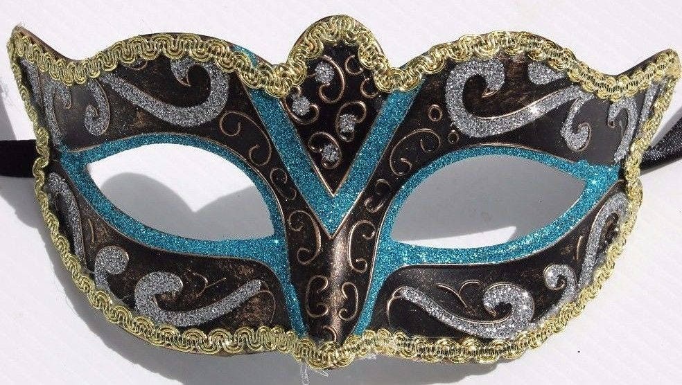 Turquoise, Silver, Bronze and Gold Masquerade Mask