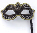 Stunning Black, Bronze Silver and Gold Masquerade Party Ball Mask on a Black Stick