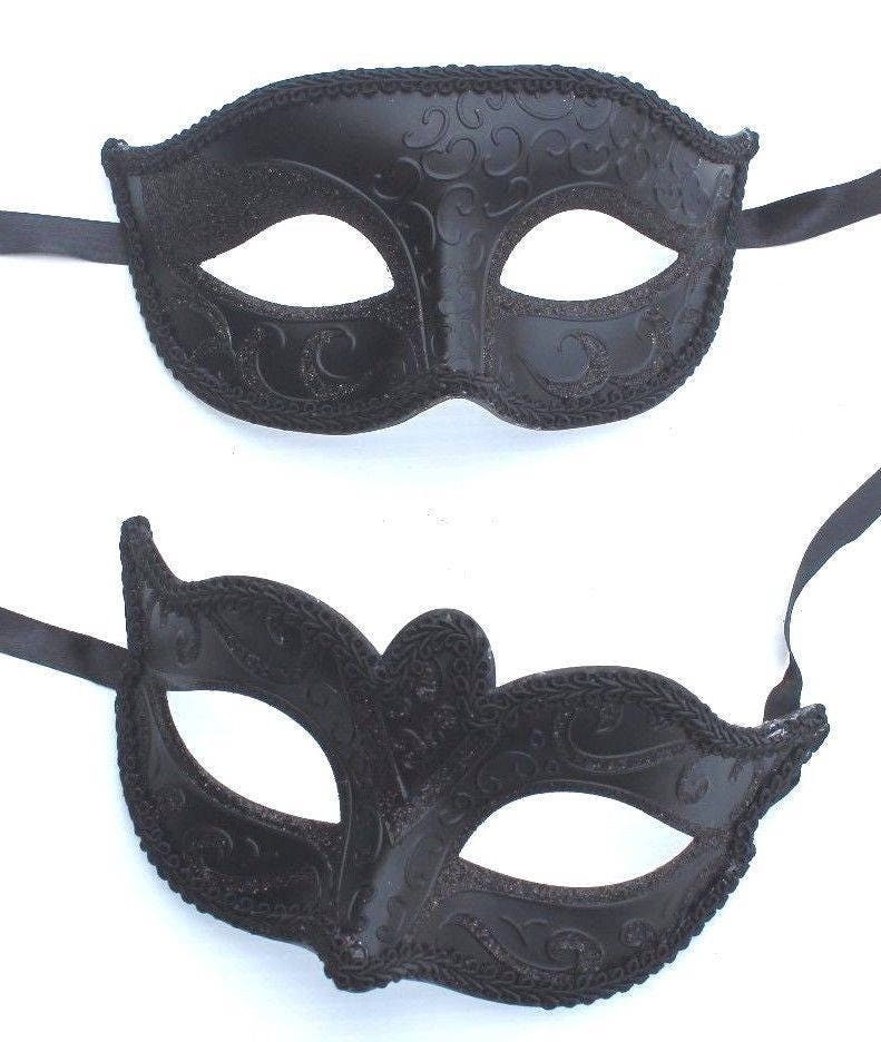 Black His n Hers Couples Venetian Masquerade Party Ball Eye Carnival Masks