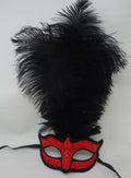 Red and Black Masquerade Eye Mask with Long Feathers for Party Prom Masked Ball