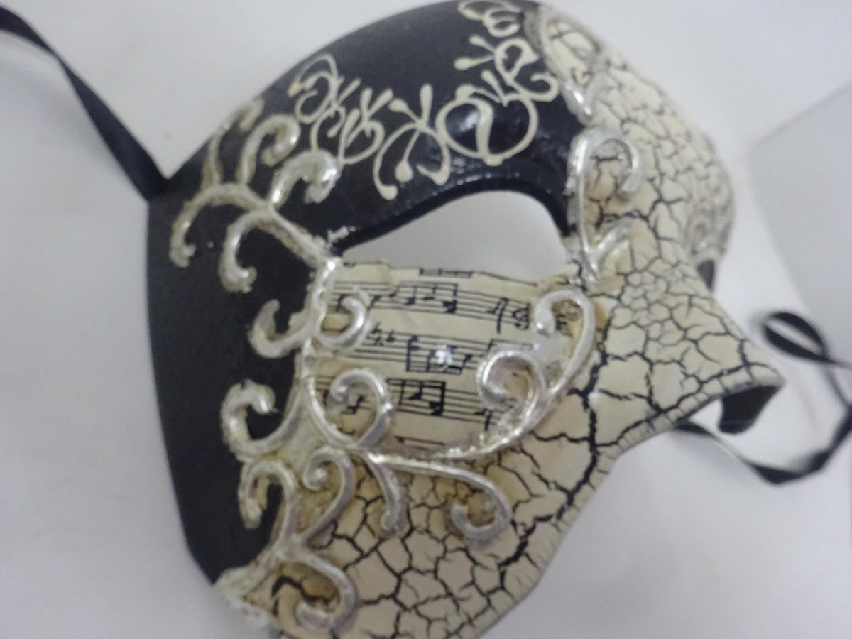 Black and Silver Musical Notes Half Face Phantom of the Opera Masquerade Party Eye Mask