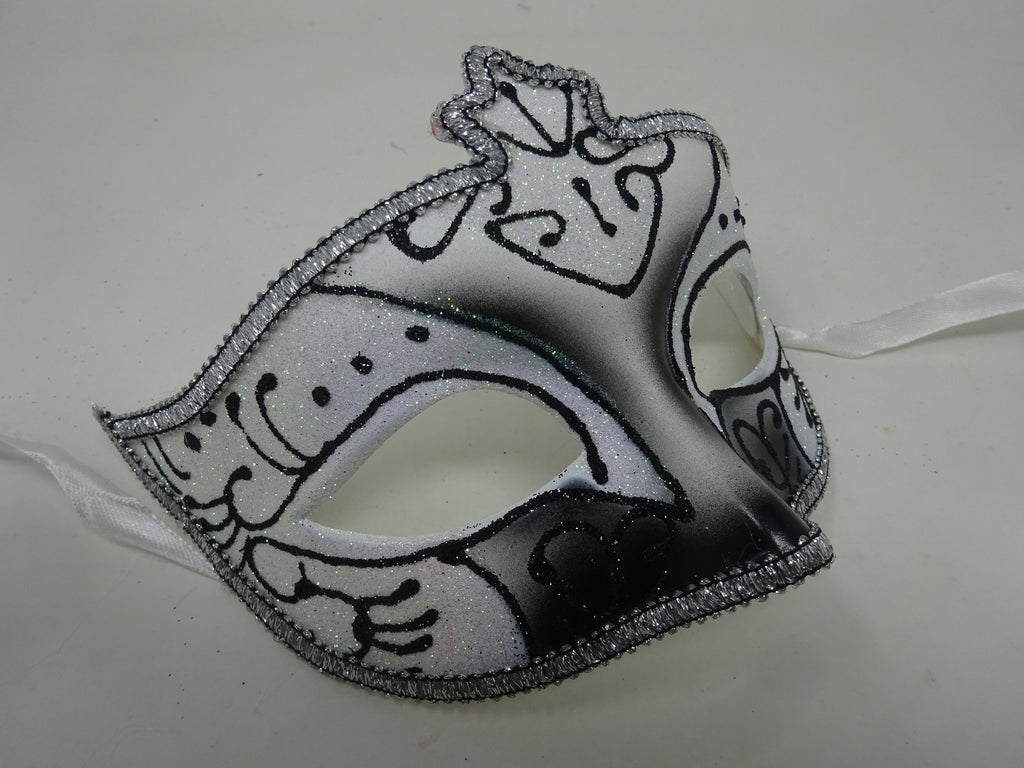 Black Sparkling Frosted White and Silver Masquerade Party Ball Mask