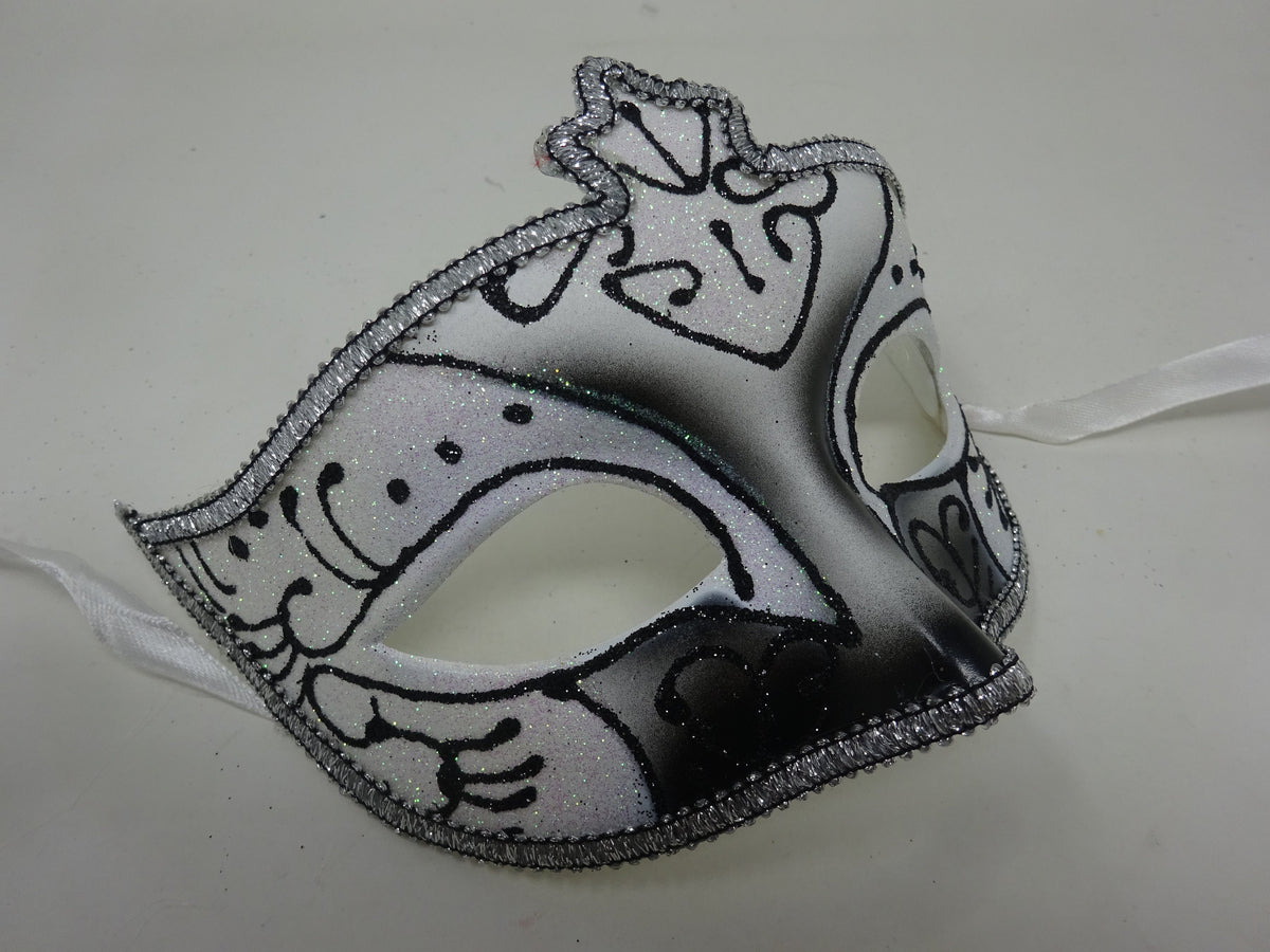 Black Sparkling Frosted White and Silver Masquerade Party Ball Mask