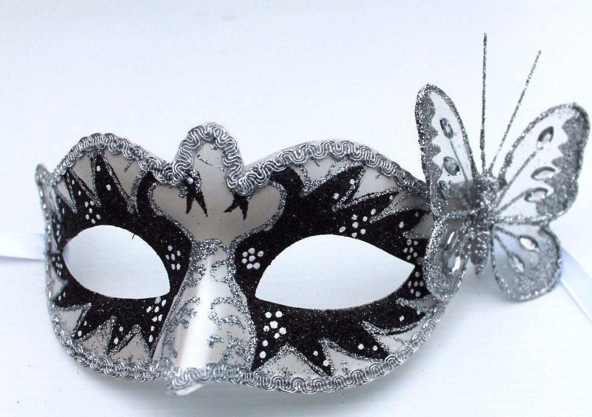 Black and White Swan Lake Venetian Masquerade Party Carnival Eye Mask with Butterfly