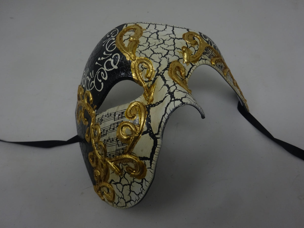 Black and Gold Musical Notes Half Face Phantom of the Opera Masquerade Party Eye Mask