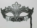 Black and Silver Rialto Masquerade Mask on a Black Stick