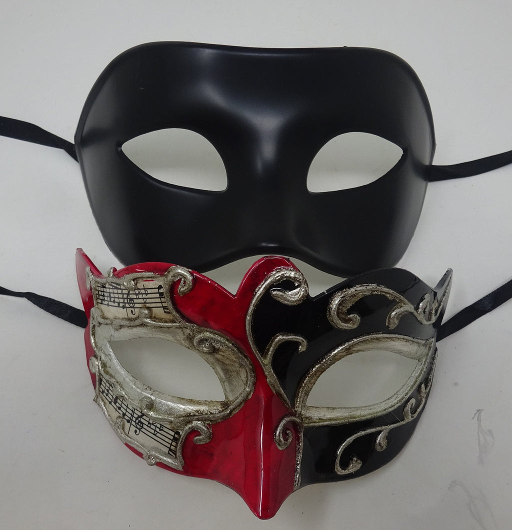 Musical Script Red Silver and Black His and Hers Couples Pair of Masquerade Masks