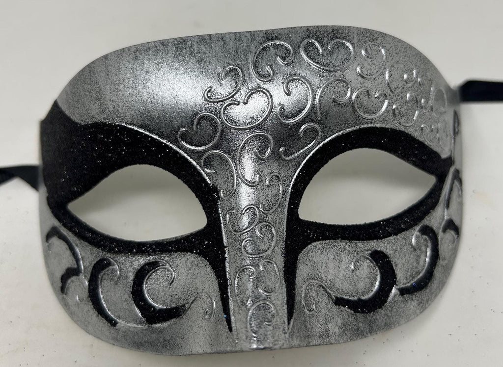 Mens or Ladies Silver, Black and Antique Blue Flick Masquerade Mask