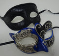Musical Script Black Silver and Blue His and Hers Couples Pair of Masquerade Party Ball Carnival Masks