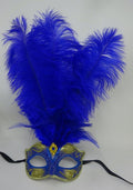 Blue and Gold Feather Masquerade Mask
