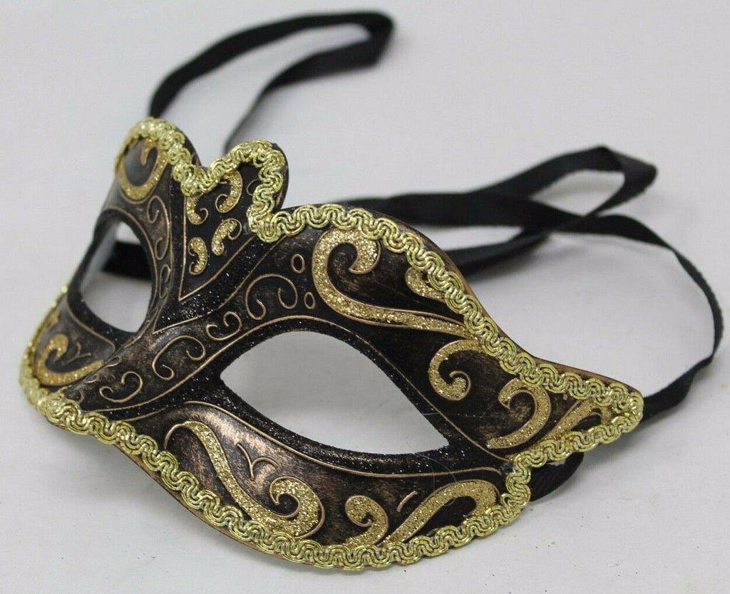 Mens or Ladies Black and Gold Masquerade Mask for Masked Ball Halloween