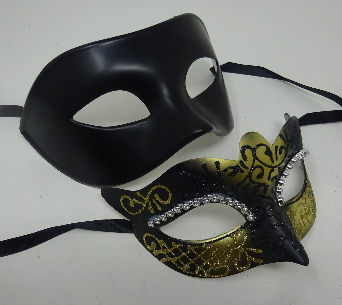 His and Hers Black and Gold Pair of Male and Female Couples Masquerade Masks
