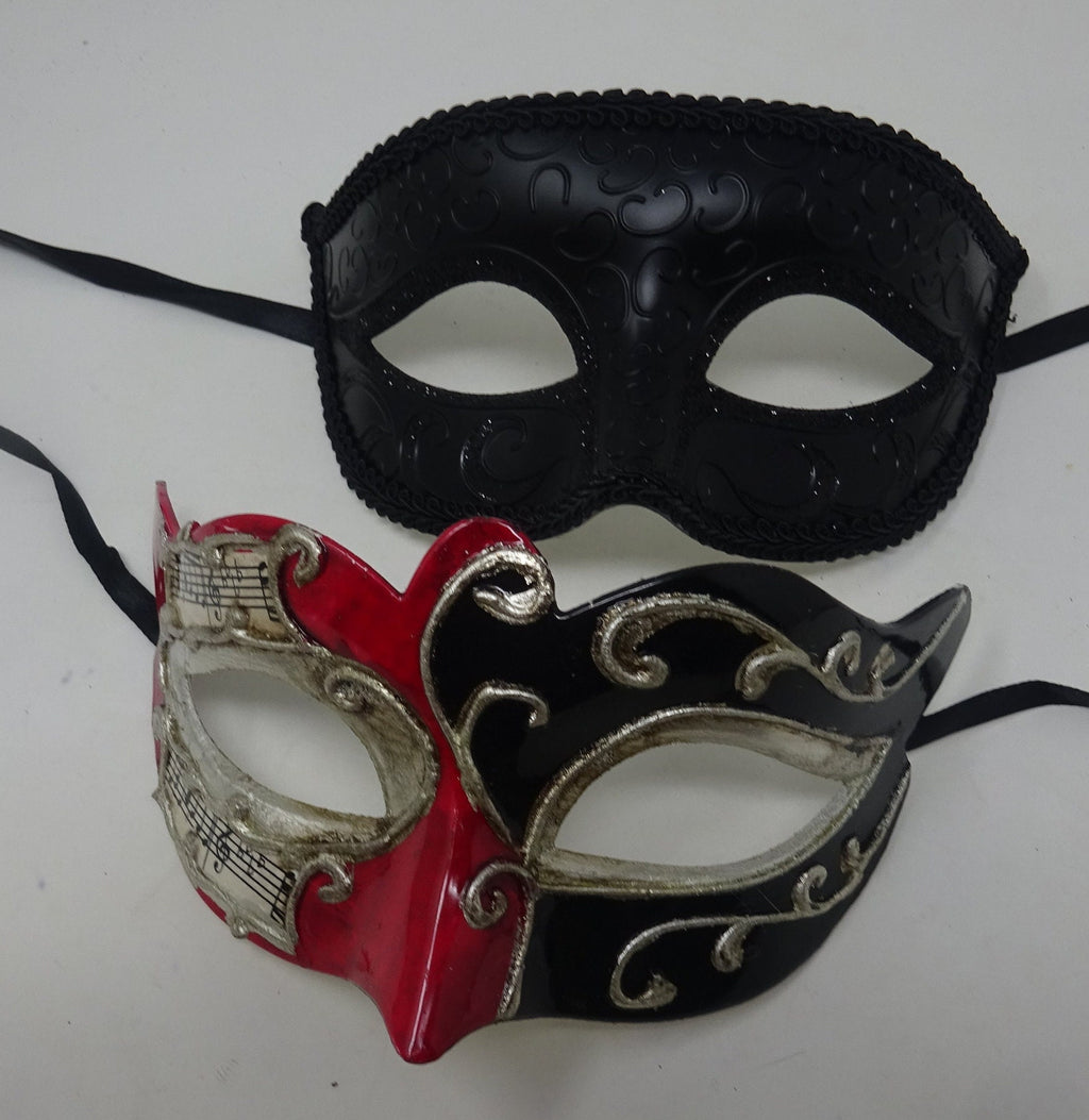 Musical Script Red Silver and Black His and Hers Couples Pair of Masquerade Masks