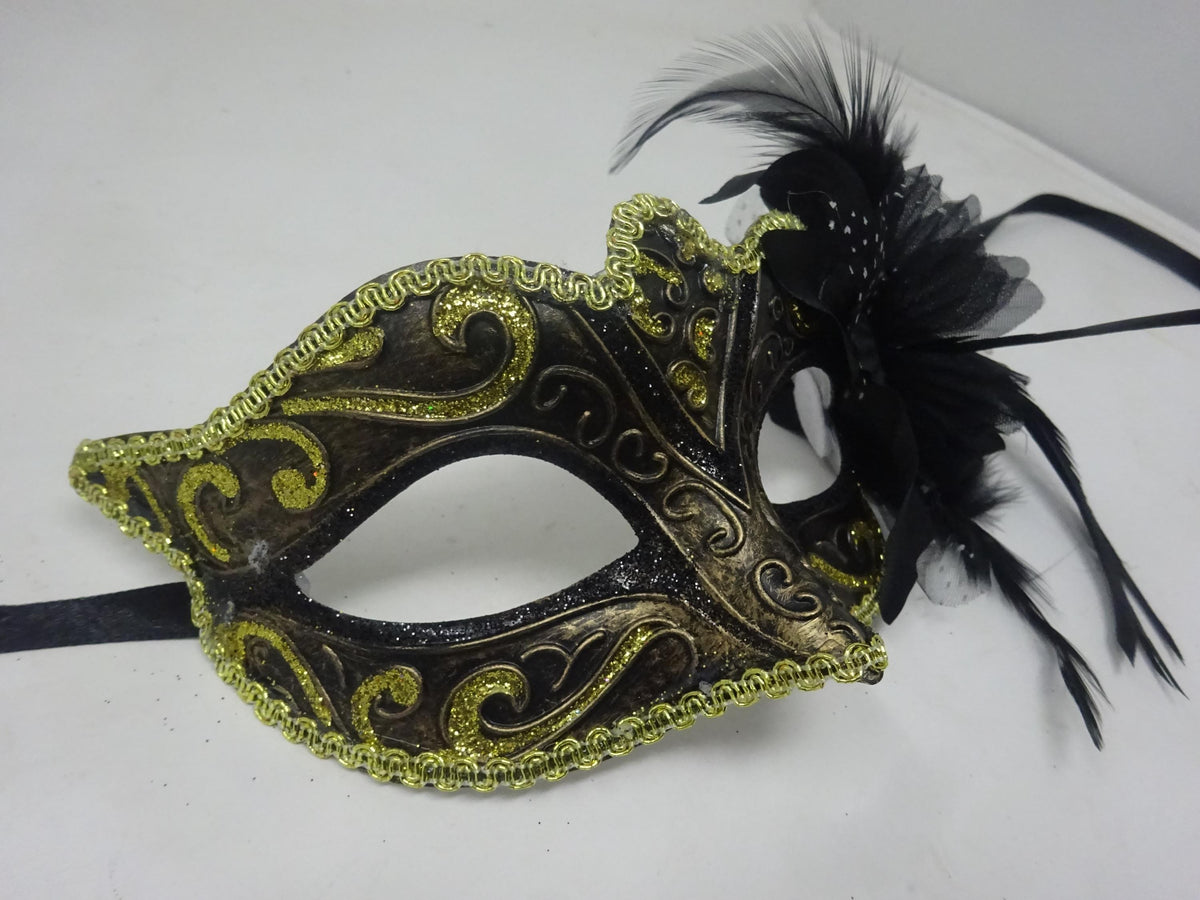 Black, Bronze and Gold Venetian Masquerade Party Ball Prom Eye Mask with Flower