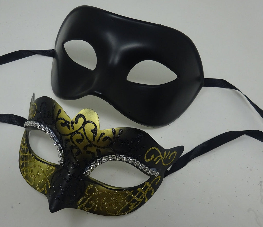 His and Hers Black and Gold Pair of Male and Female Couples Masquerade Masks