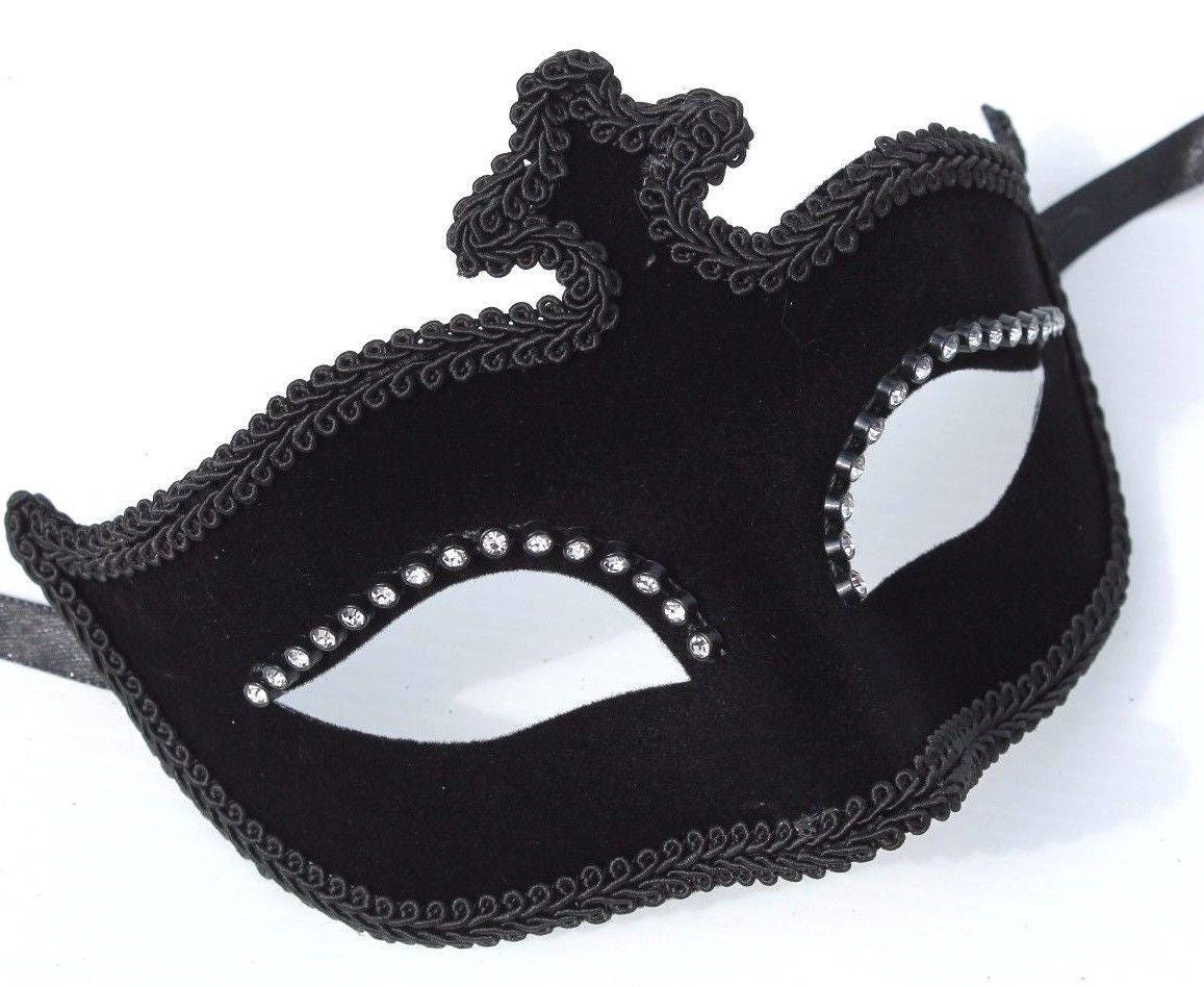 Velour Diamonte Black Masquerade Mask