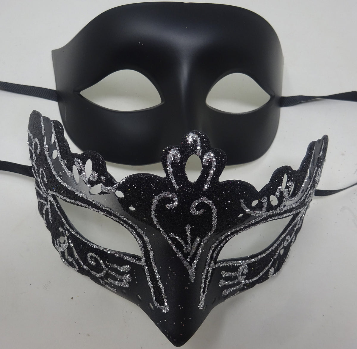 Black and Silver Pair of Male and Female Couples Masquerade Party Ball Prom Masks