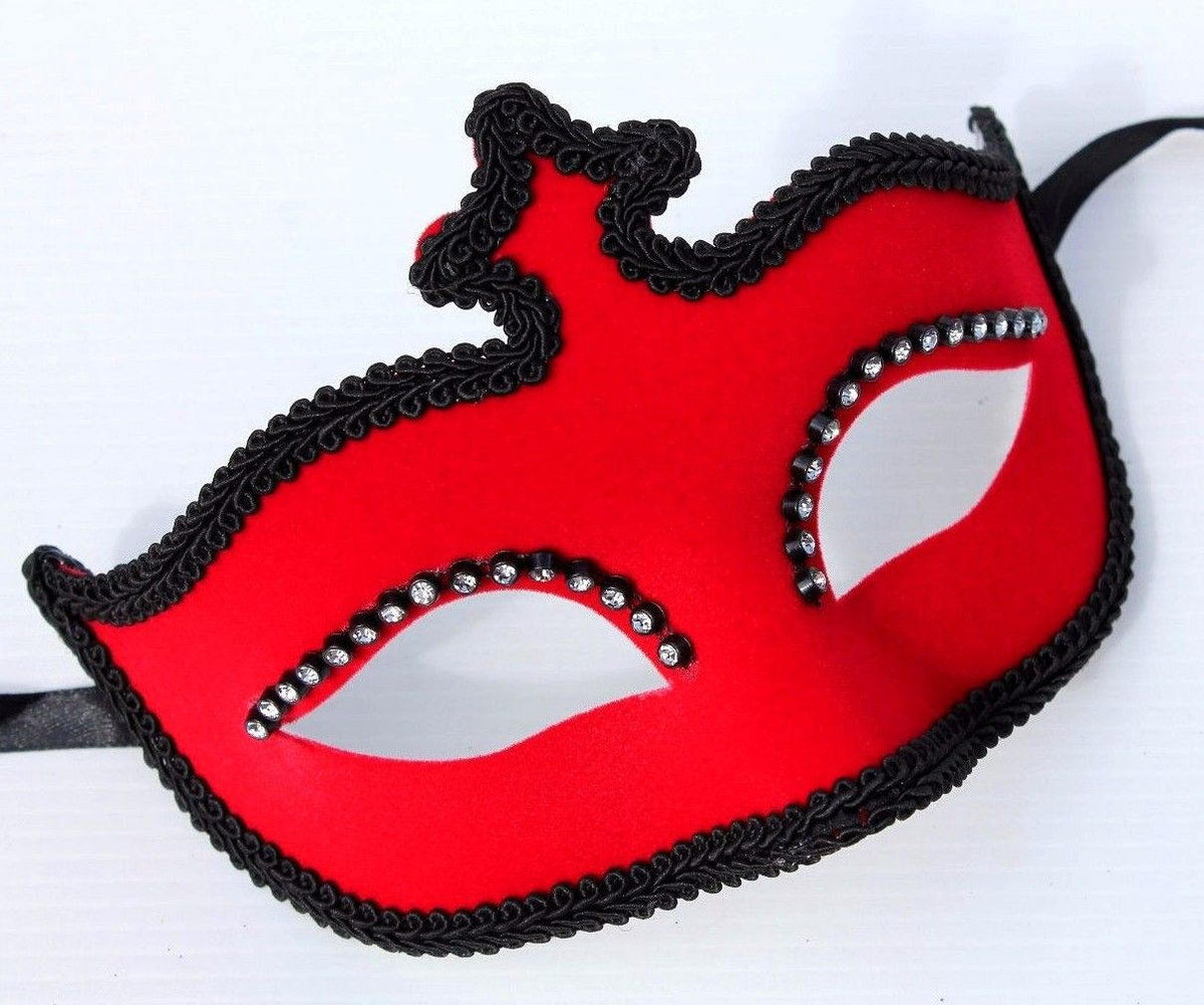 Red Velour Mask with Diamonte Detail