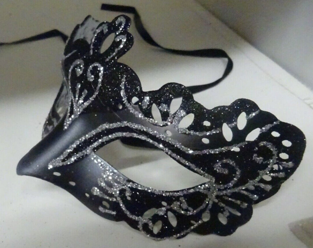 Black and Silver Rialto Masquerade Mask for Masked Ball Carnival Party Halloween