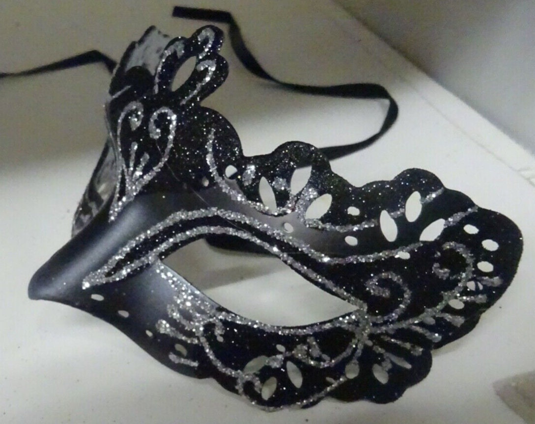 Black and Silver Rialto Masquerade Mask for Masked Ball Carnival Party Halloween