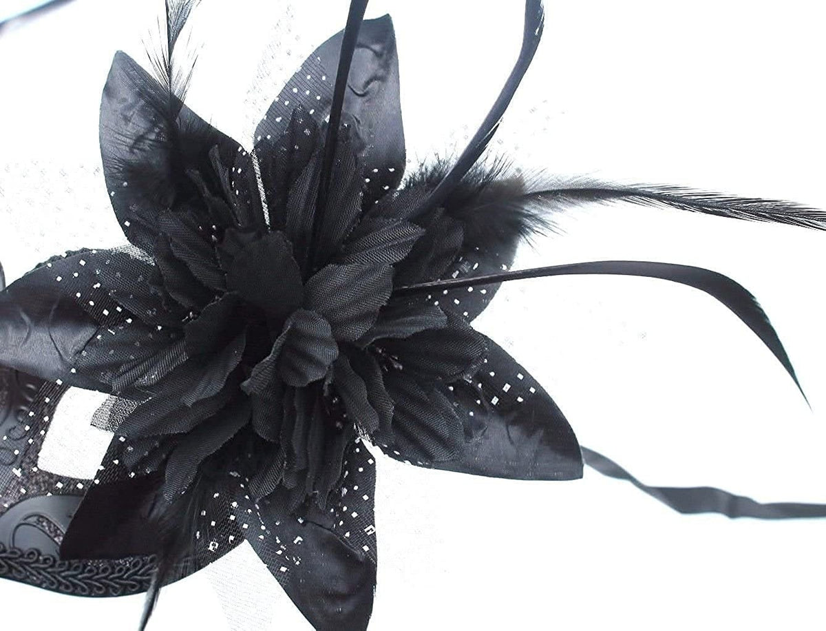 Black His n Hers Couples Masquerade Masks with Flower