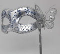 Blue and Silver Butterfly Mask on Stick